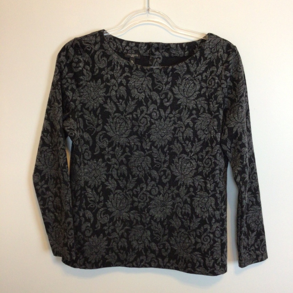 Talbots,Sz MP, Black & Grey floral,bateau neckline